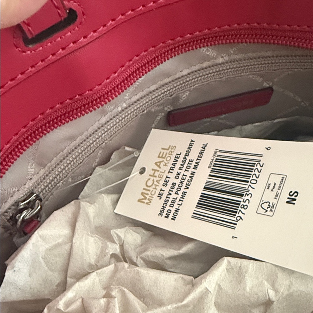 Michael Kors Jet Set Travel Dk Rasberry Leather Tote - Picture 5 of 8